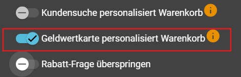 Geldwertkarte personalisiert Warenkorb